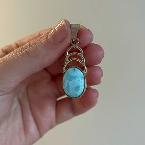 Larimar Stone Set in 925 Sterling Silver From Grand Turk Island Necklace Pendant